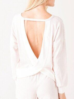 BB Dakota Lines in the Sand Pink Stripe Open Back Pullover Sweatshirt M